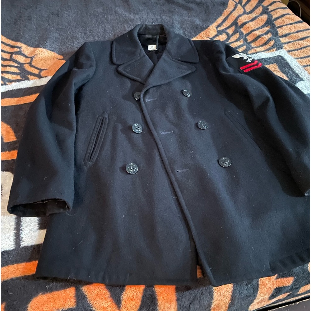 Navy pea coat black size 40 L